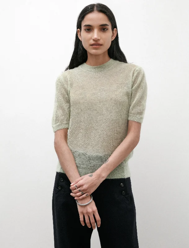 Kid Mohair Sheer T-Shirt Light Green Relaxed Women's 