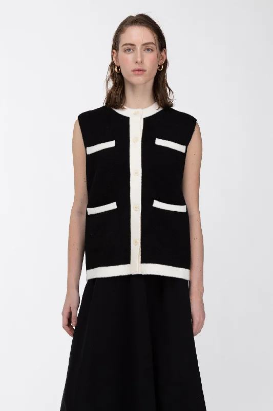 CONTRAST TRIM VEST CARDIGAN Sharp Women's Italian