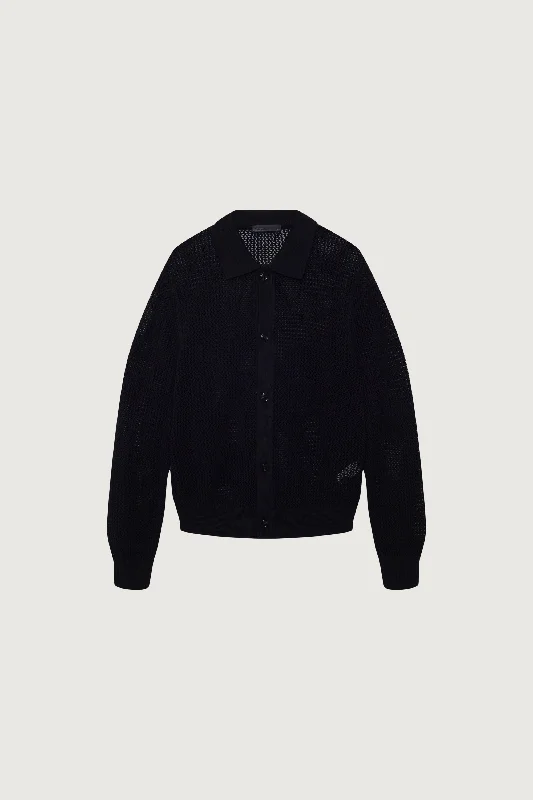 OPEN KNIT BUTTON UP COLLARED CARDIGAN Sporty Women's Tennis