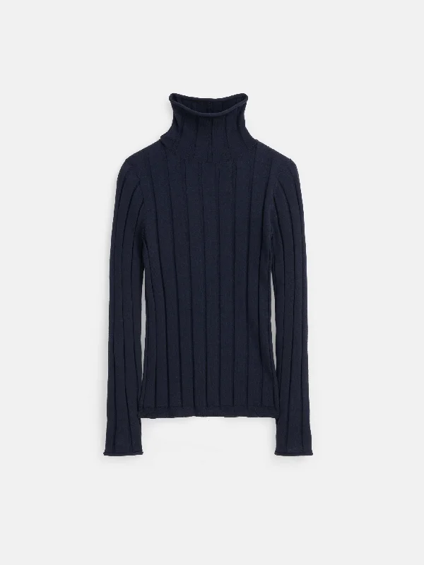 Ellie Ribbed Turtleneck In Cotton Cashmere Preppy Women's College
