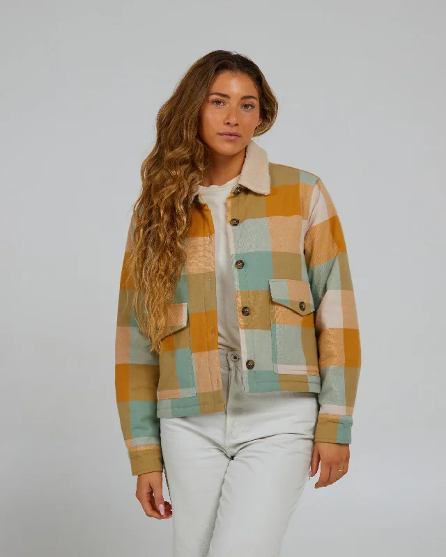 Get Shacked Shacket - Camel Sleek Women's Metallic