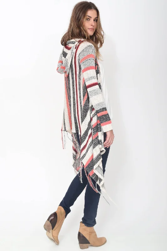 Linsey Hooded Wrap Sweater with Fringe in Tango Youthful Women's Pop