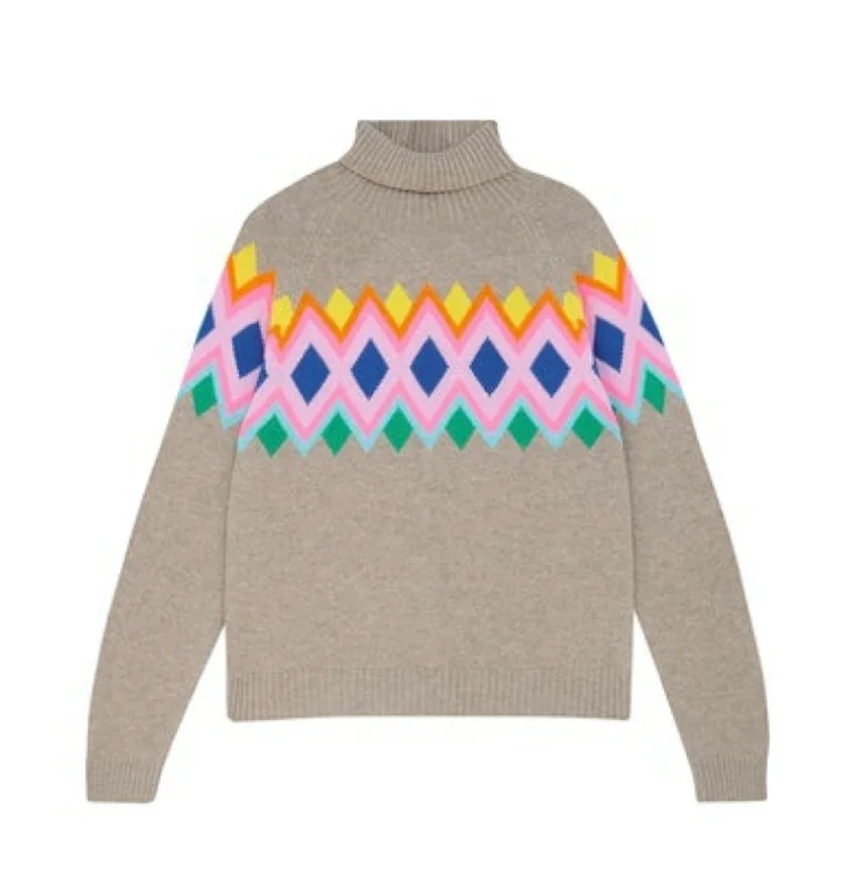 JUMPER 1234~ Bright Fairisle roll collar Hip Women's Retro