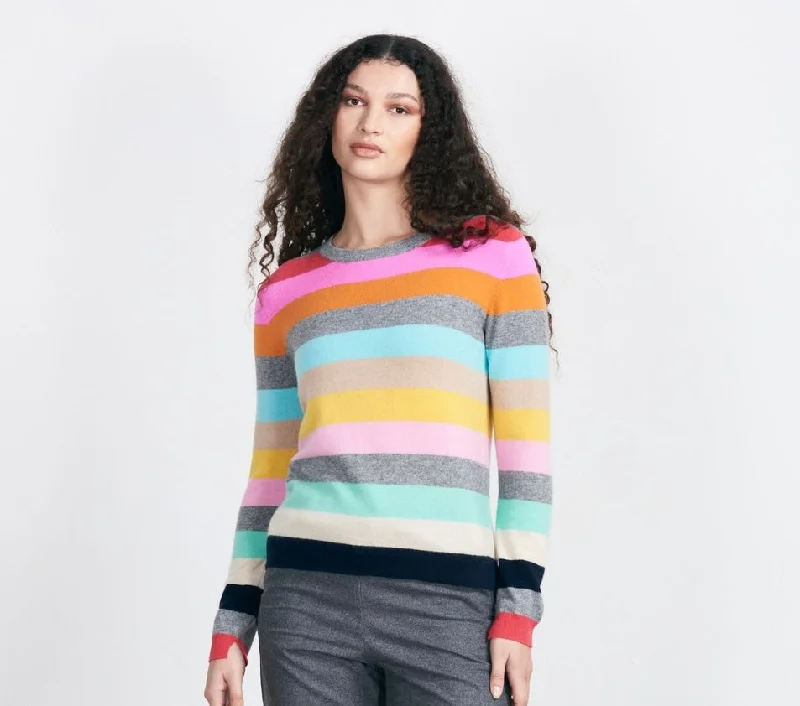 JUMPER 1234~ Cashmere multi stripe crew sweater Geometric