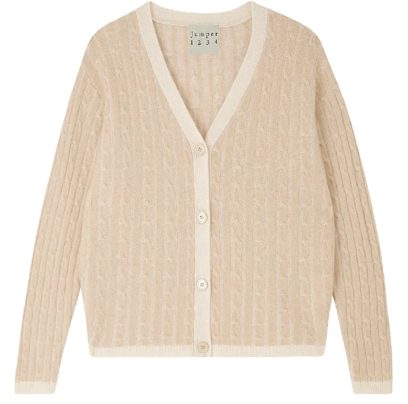JUMPER 1234~ Oatmeal cashmere cable cardigan Athletic Women's 