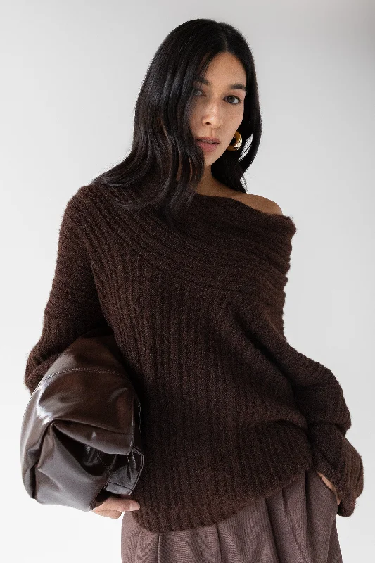 OVERSIZED SLOUCHY OFF THE SHOULDER SWEATER Elegant Women's Formal 