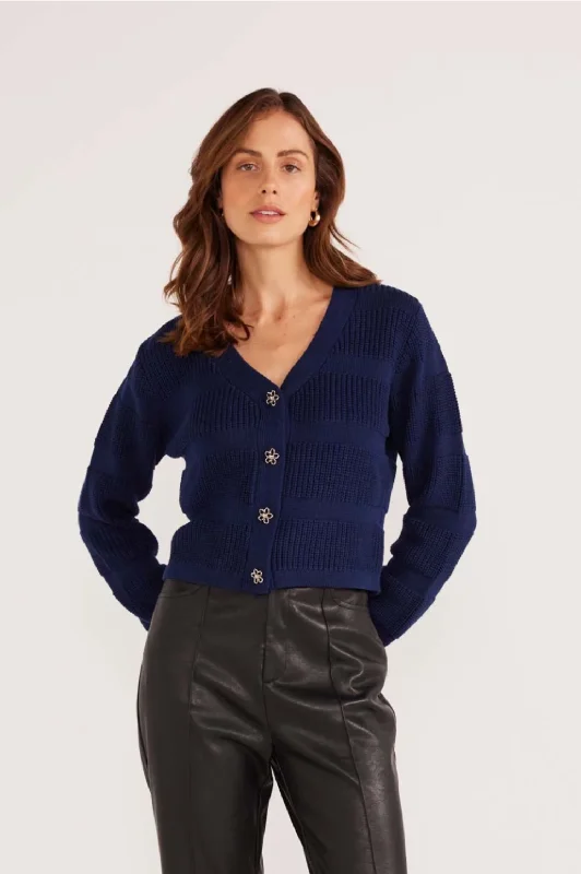 Macy Stripe Rib Knit Cardigan Feminine Women's Soft 