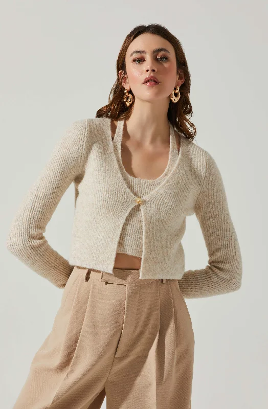 Mayte One Piece Halter Sweater Set Cool Women's Distressed