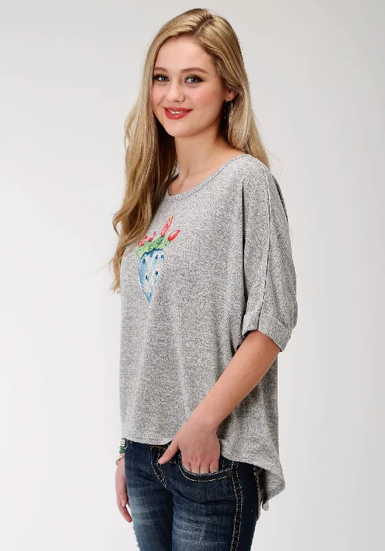 Roper Womens Heather Grey Poly/Rayon Split Back Sweater Hip Women's Urban
