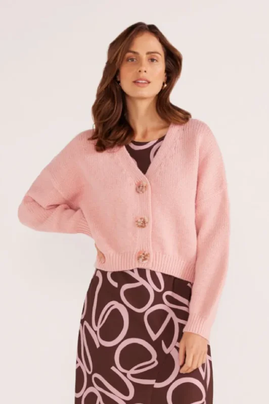 Rose Relaxed Knit Cardigan Classic Women's Pin - striped