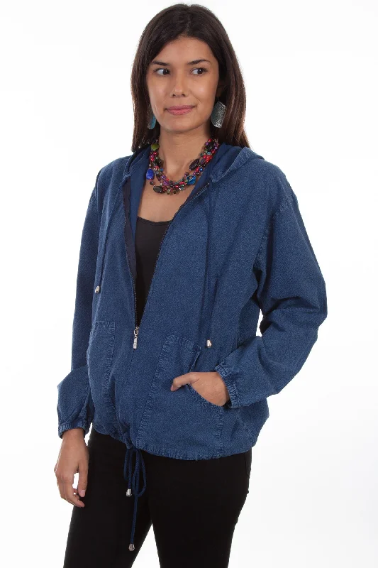 Scully Womens Dark Blue 100% Cotton Zip Front Hoodie Tough Women's Military - inspired