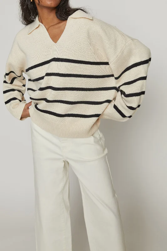 STRIPED COLLARED SWEATER Youthful Women's Anime - inspired