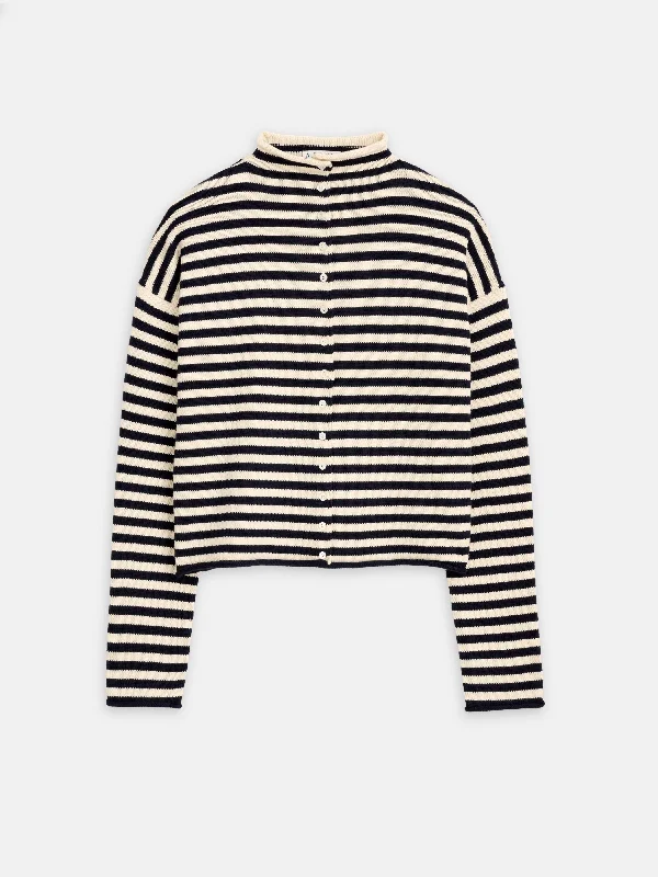 Taylor Striped Cardigan in Cotton Cashmere Minimalist Women's Casual