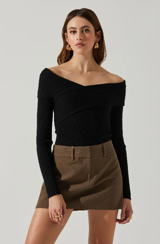 Zayla  Off the Shoulder Sweater Stylish Women's Neon