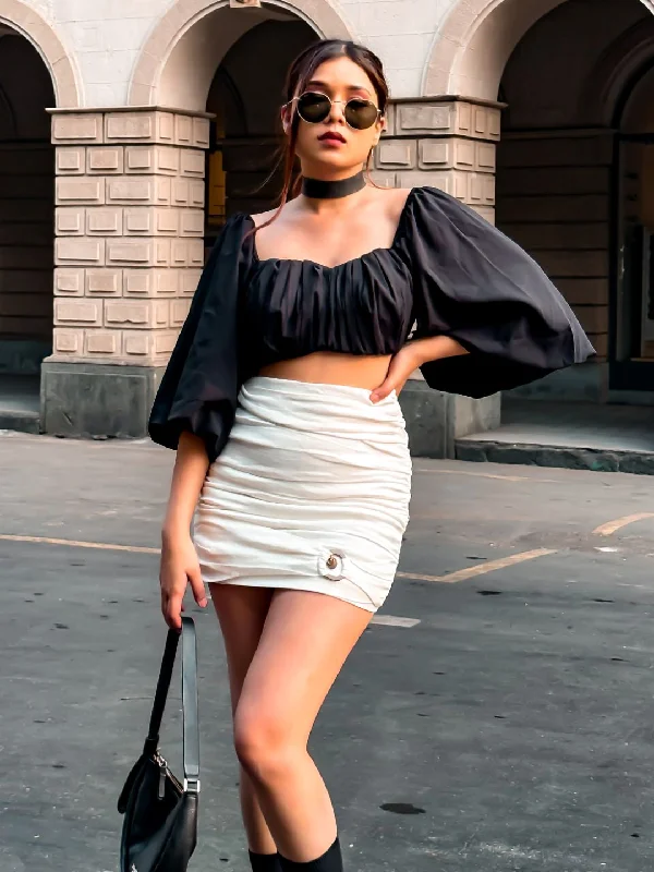 Balloon Sleeves Top with Front Pleat Detailing Sustainable Organic