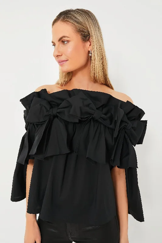 Black Bows Off the Shoulder Linden Blouse Classic Women's Pin - striped