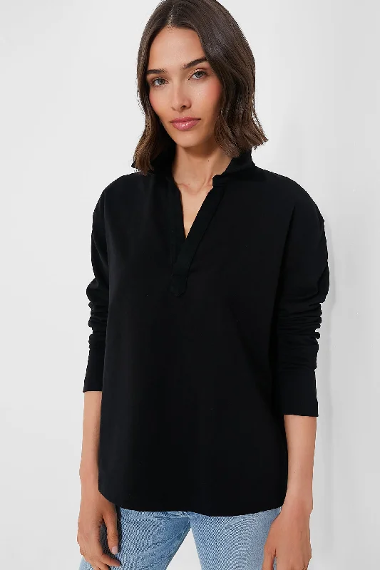 Black Bradley Knit Polo Popover Relaxed Women's 