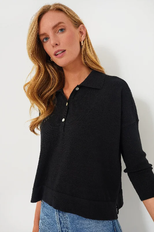 Black Clayton Long Sleeve Knit Polo Geometric