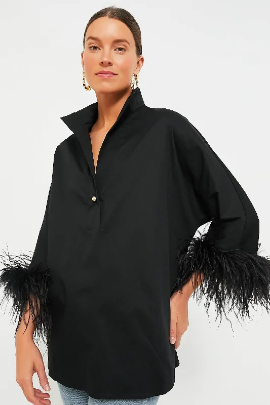 Black Feather Willow Blouse Classic Women's Tweed