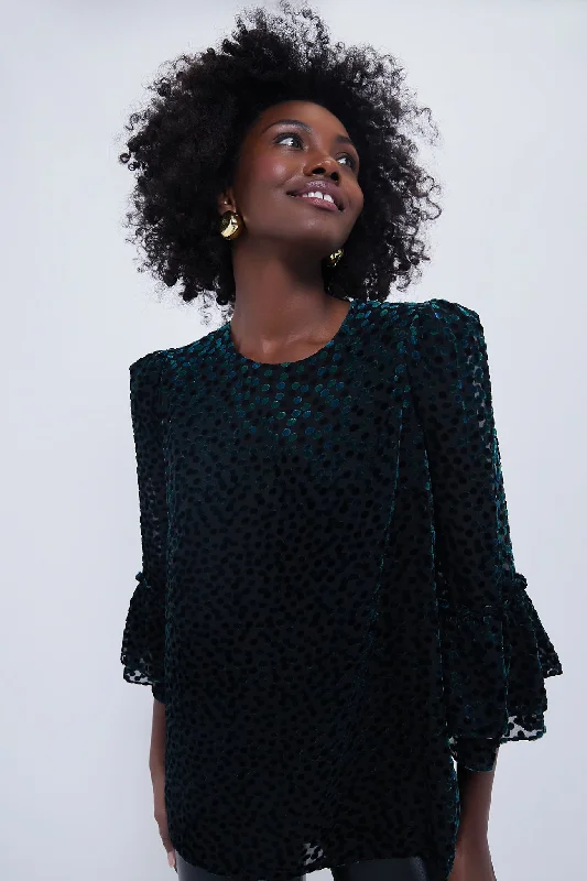 Black Flock Dot Velvet Luciela Blouse Practical Women's Multi - 