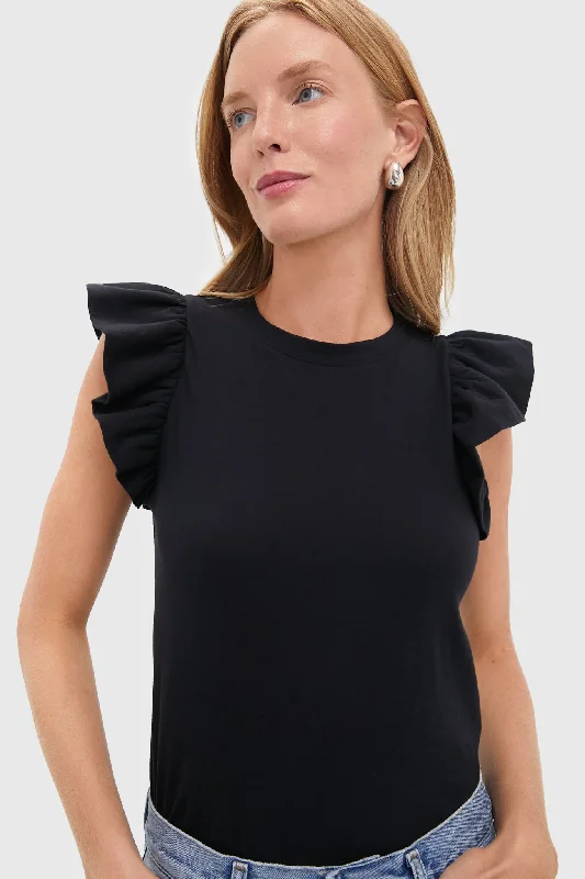Black Kaia Flutter Sleeve Tee Sporty Women's Tennis