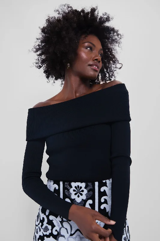 Black Knit Off-The-Shoulder Adrianna Top British Gentlewoman Style
