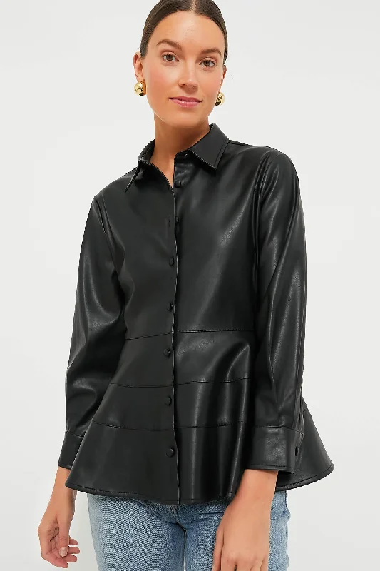 Black Leather Ashlen Blouse Unique Women's Upcycled