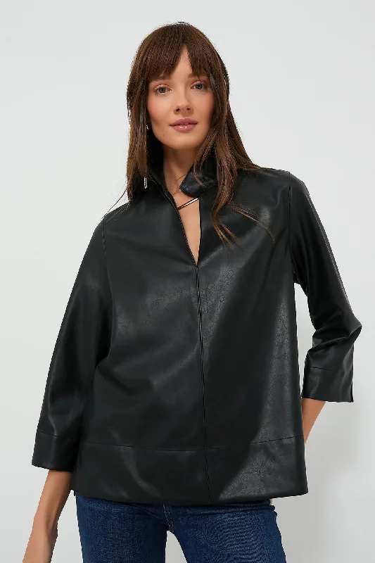 Black Leather Margot Top Cozy Women's Winter