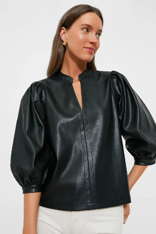 Black Leather Verona Blouse Elegant Women's Formal 