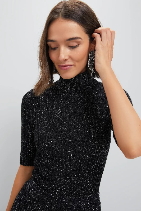 Black Metallic Knit Bacall Top Unique Women's Upcycled