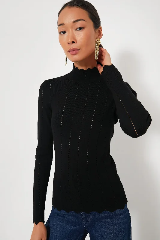 Black Pointelle Candice Knit Turtleneck Geometric