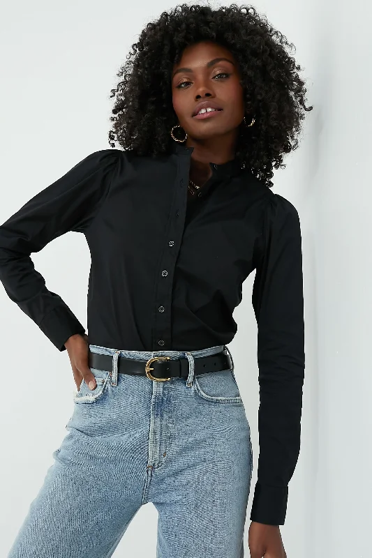 Black Puffed Shoulder Shirt Gym