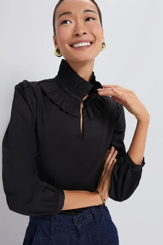 Black Ruffle Neck Bouvier Blouse Australian Beach