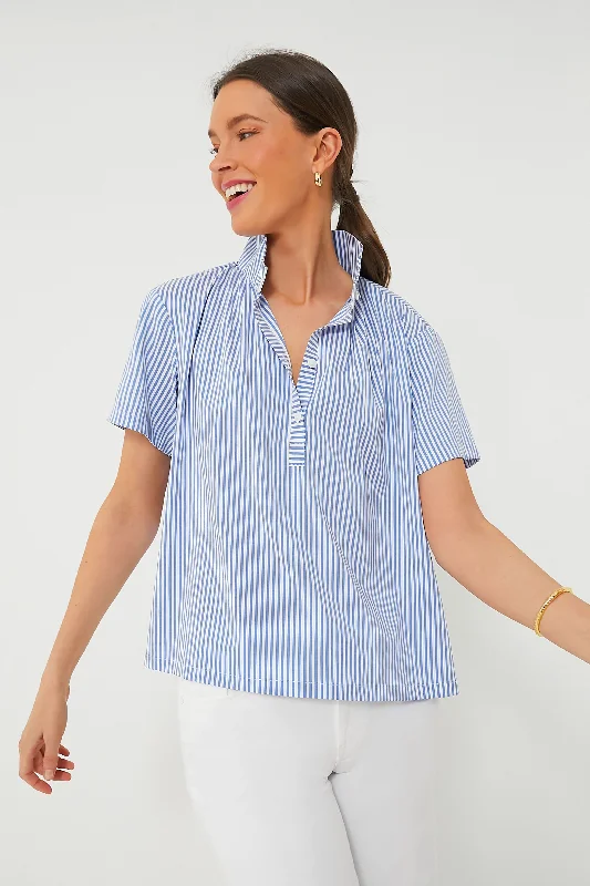 Blue and White Stripe Finn Popover Feminine Women's Style 