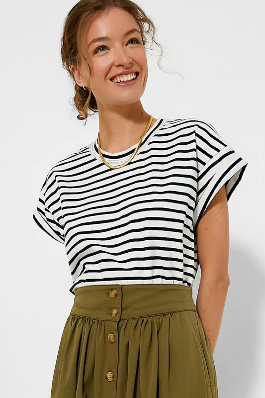 Blue Striped Presley Boyfriend Tee Stylish Women's Neon