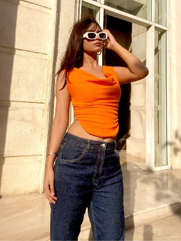 Cotton Stretchable Draped Crop Top Refined Women's 