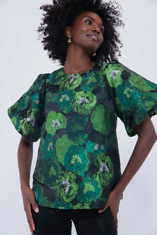 Green Jacquard Lyla Blouse Sleek Women's Metallic