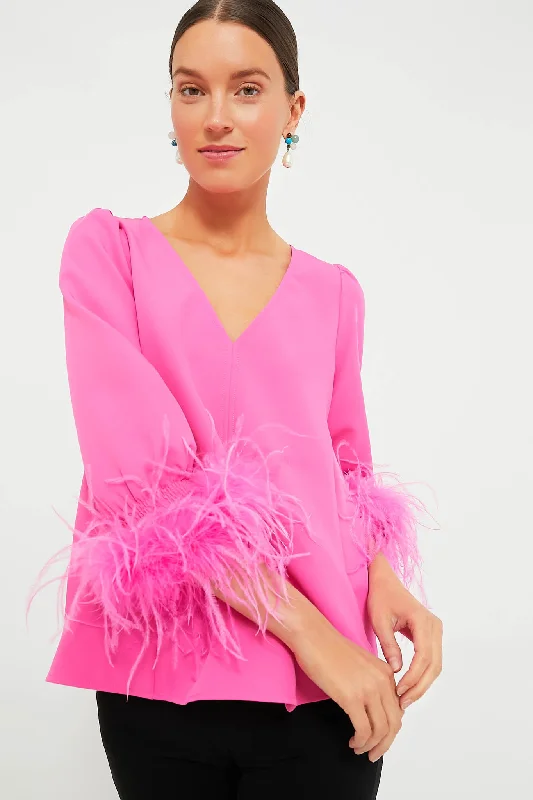 Hot Pink Feather Easton Blouse Polished Women's Silk