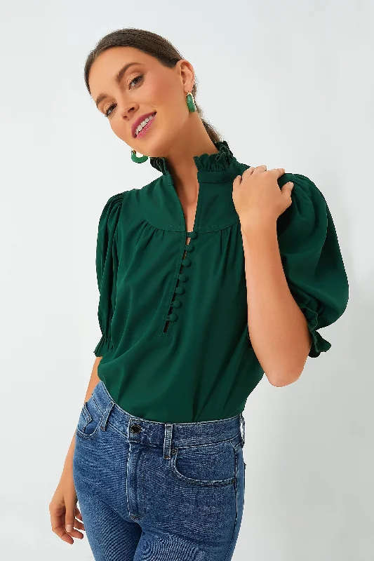 Hunter Green Selena Blouse Dapper Women's Bow - adorned
