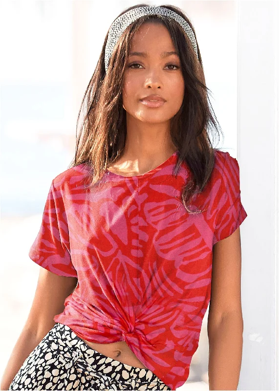 Knot Twist Tee - Pink & Red performance