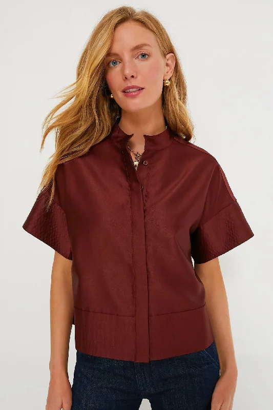 Oxblood Dupioni Trapunto Stitch Sofia Shirt Casual Women's Japanese 
