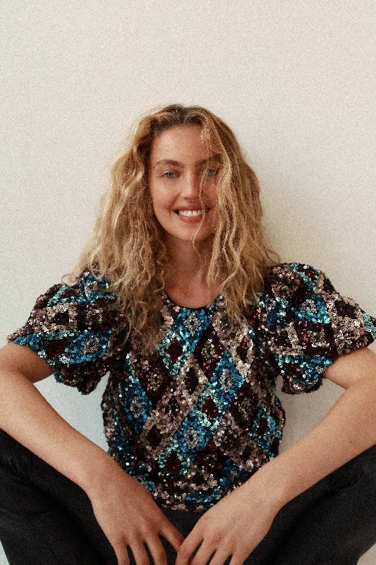 Multi Sequin Jada Blouse Streetwear Style for 