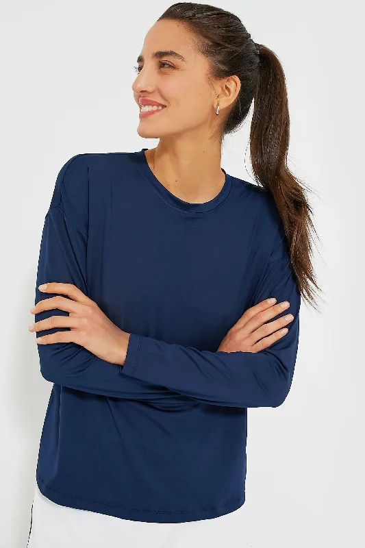 Navy Long Sleeve Ryan Boyfriend Tee Trendy Women's Oversized