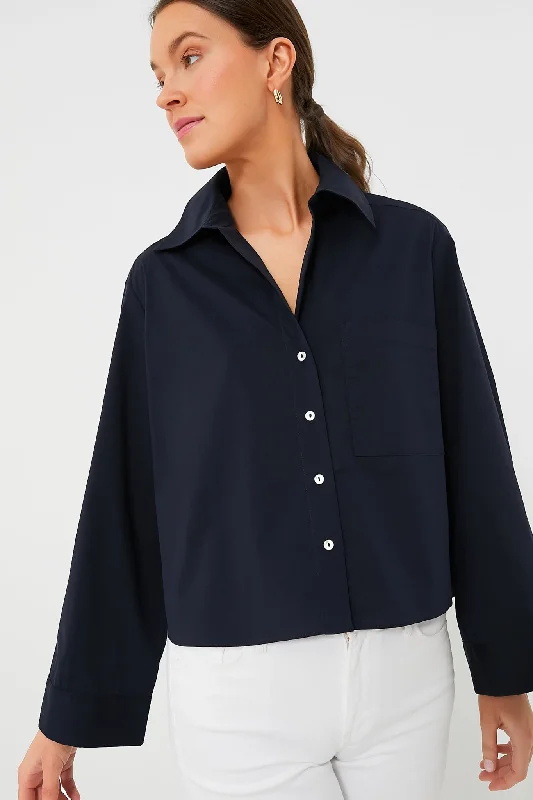 Navy Mara Cropped Button Down Classic Women's Tweed