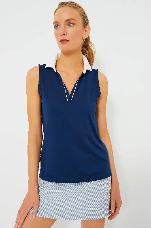 Navy Sleeveless Caroline Polo Traditional Women's 