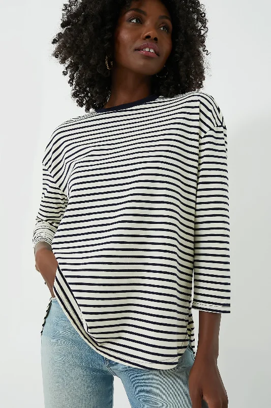Navy Striped Knit Popover Streetwear Style for 