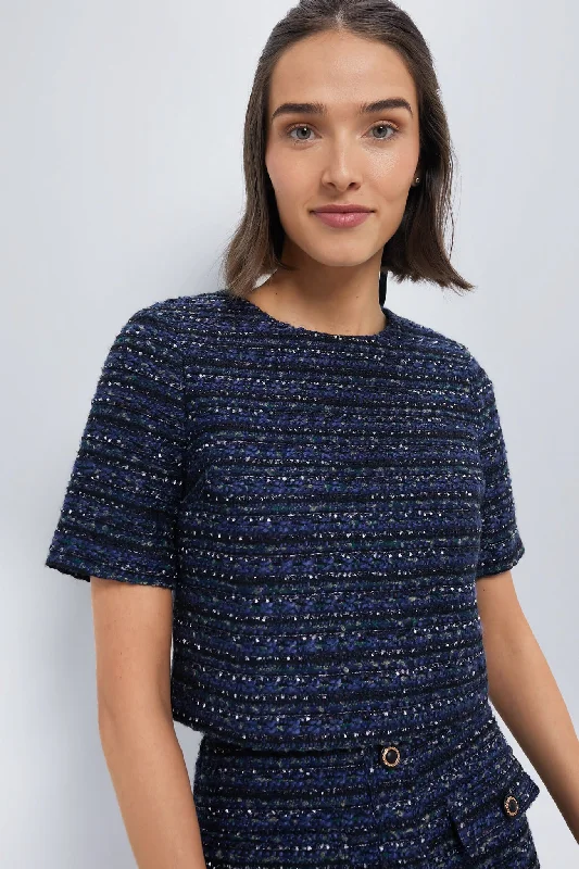 Navy Tweed Georgie Top Refined Women's Velvet