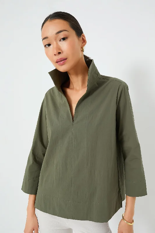 Olive Green Sullivan Stand Collar Blouse Street
