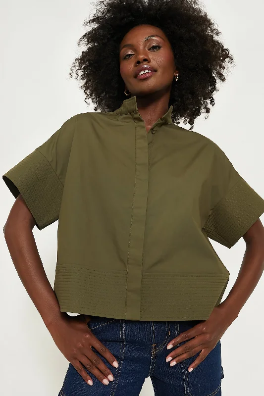 Olive Green Trapunto Stitch Sofia Shirt Luxurious Women's High -  end