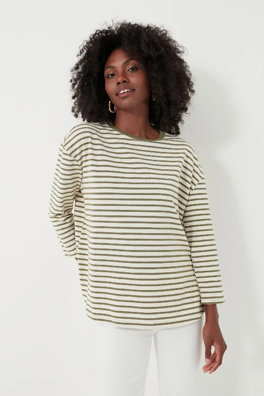 Olive Striped Knit Popover Cozy Women's Winter